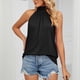 thumbnail image 4 of Camiseta sin mangas de punto sin mangas con tirantes y cuello alto de Color puro para mujer, camiseta sin mangas con cuello Halter fruncido, camiseta sin mangas de Color liso, negro XXL, 4 of 7