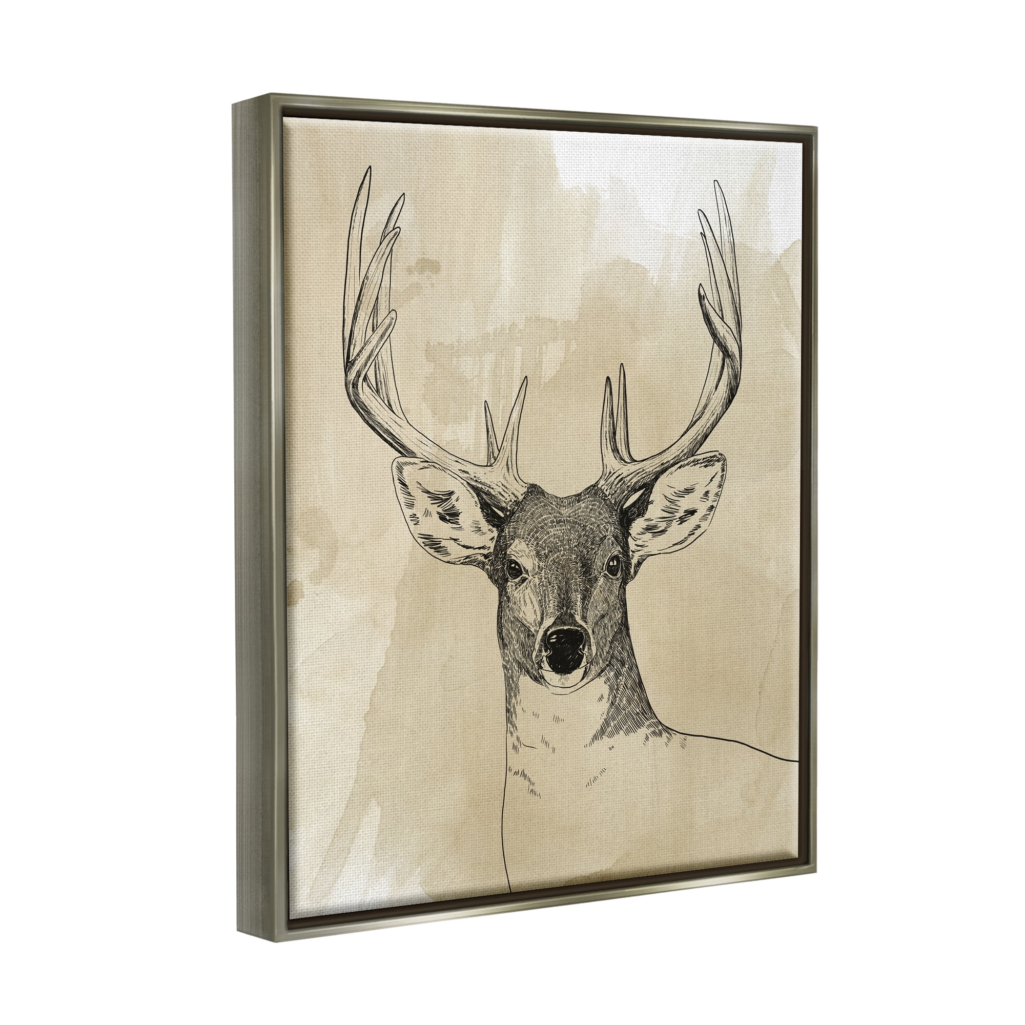 Stupell Industries Deer Portrait Drawing Animals & Insects Drawing Gray Floater Framed Art Print Wall Art, 25 x 31