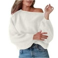 thumbnail image 2 of Amidoa Knit Sweaters for Women 2025 Beige Long Sleeve One Shoulder Cute Plus Size Sweaters Women's Cardigans/Sweaters L, 2 of 9
