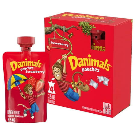 Danimals Pouches Strawberry Squeezable Low Fat Yogurt Pouches​, 3.5 oz, 4 Count