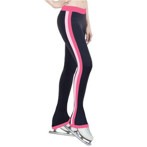 LIUHUO Custom Ice Skating Training Pants Girls Ladies Polyester Black with Two tone Pink Line Decoration