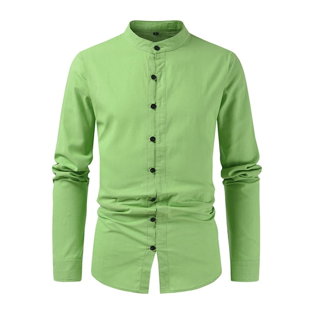 Blusa y camisa de manga larga con cuello alto para hombre, color liso, informal, con cuello alto, bolsillo, botones, camisa de manga larga, blusa para hombre