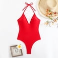 thumbnail image 6 of Felirenzacia Women's V Neck One Piece Swimsuit with Adjustable Strap, Athletic Modest Solid Slimming Bathing Suit,Red,L, 6 of 9