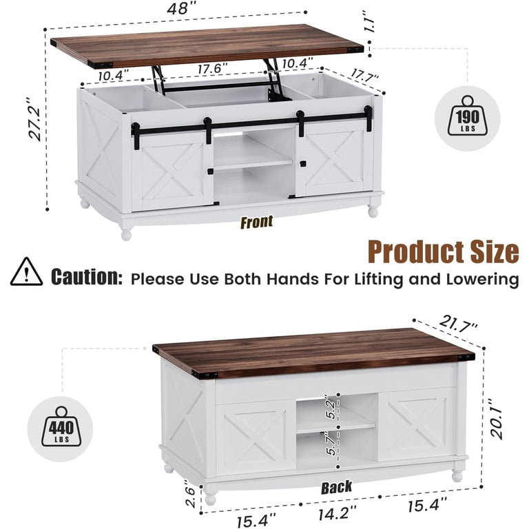 Flycity 48" Farmhouse Lift Top Coffee Table with Barn Door photo 2