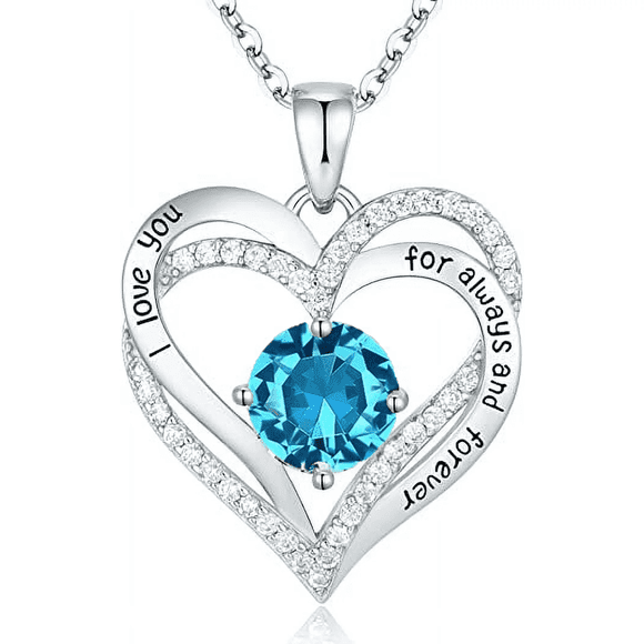 HESHPAWS Colliers Pendentifs d'Amour pour Femmes avec Pierre de Naissance Zirconia, Bijou Cadeau de Noël Anniversaire pour Femme Épouse
