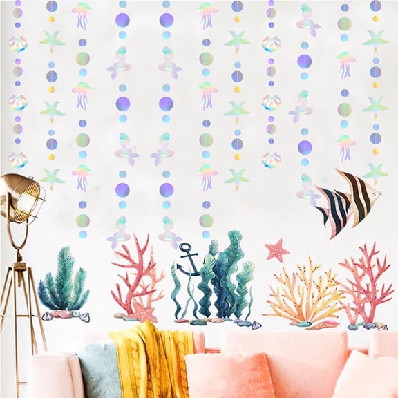 4 String Blingbling Rainbow Under The Sea Streamer Party Banner Decoration Mermaid Birthday Decor Photograph Backdrop Party Supplies