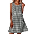 thumbnail image 4 of CBASIHI Womens Sleeveless Gingham Dresses with Pockets- Beach Vacation Crew Neck Casual Summer Loose Fit A Line Sundresses Gray Size L, 4 of 8