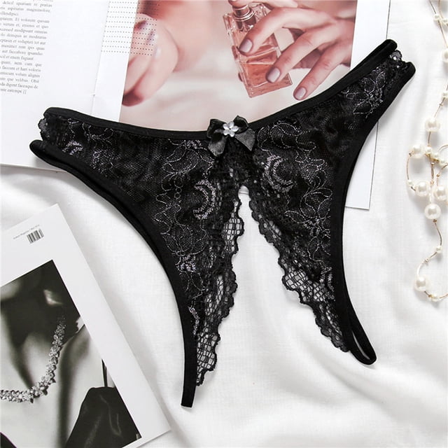 Ropa interior sexy de mujer con encaje bordado y abertura transparente picante
