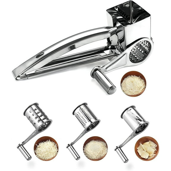 Rotary Cheese Grater, Cheese Grater Handheld with 4 Blades, Rotary Handheld Cheese Shredder Grater, Stainless Steel Vegetable Cheese Slicer