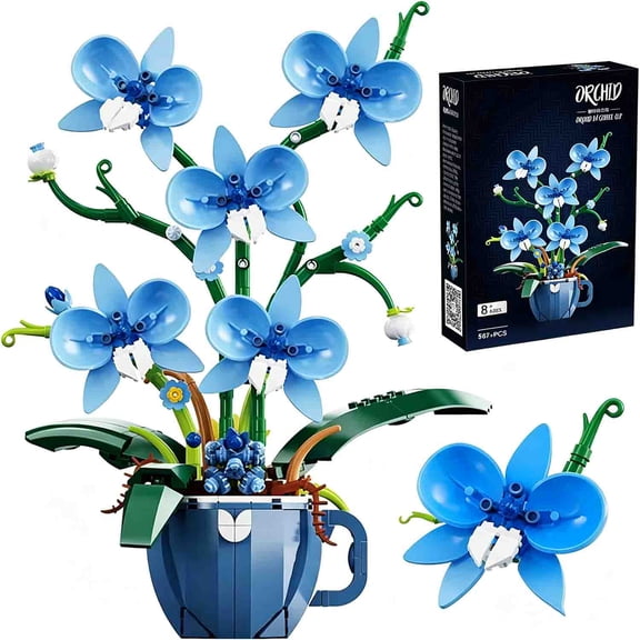 Aasimar Blue Orchid Flower Building Set, Compatible with Lego-Botanicals 567Pcs - Artificial Plant Model Kit for Home Office Desk Decor, Gift for Adults Women Plant Lovers