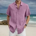 thumbnail image 2 of Tshirts Shirts for Men,Linen Shirt Short Sleeve Shirt Button Up Loose Fit everyday wear Solid Color Linen Shirt for Spring Summer Fall,Linen Shirts for Men,2XL,Pink, 2 of 5