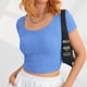 thumbnail image 1 of Camisa de punto acanalado con cuello redondo, Top de manga corta con cuello redondo Top de punto acanalado con manga corta Top de punto acanalado corto Magistralmente creado, 1 of 6