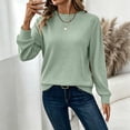 thumbnail image 6 of thefmos Women's Round Neck Long Sleeve Pullover Top Slim Fit Solid Color Casual Blouse Casual Fashion Fall Winter Outfit, Green M, 6 of 9