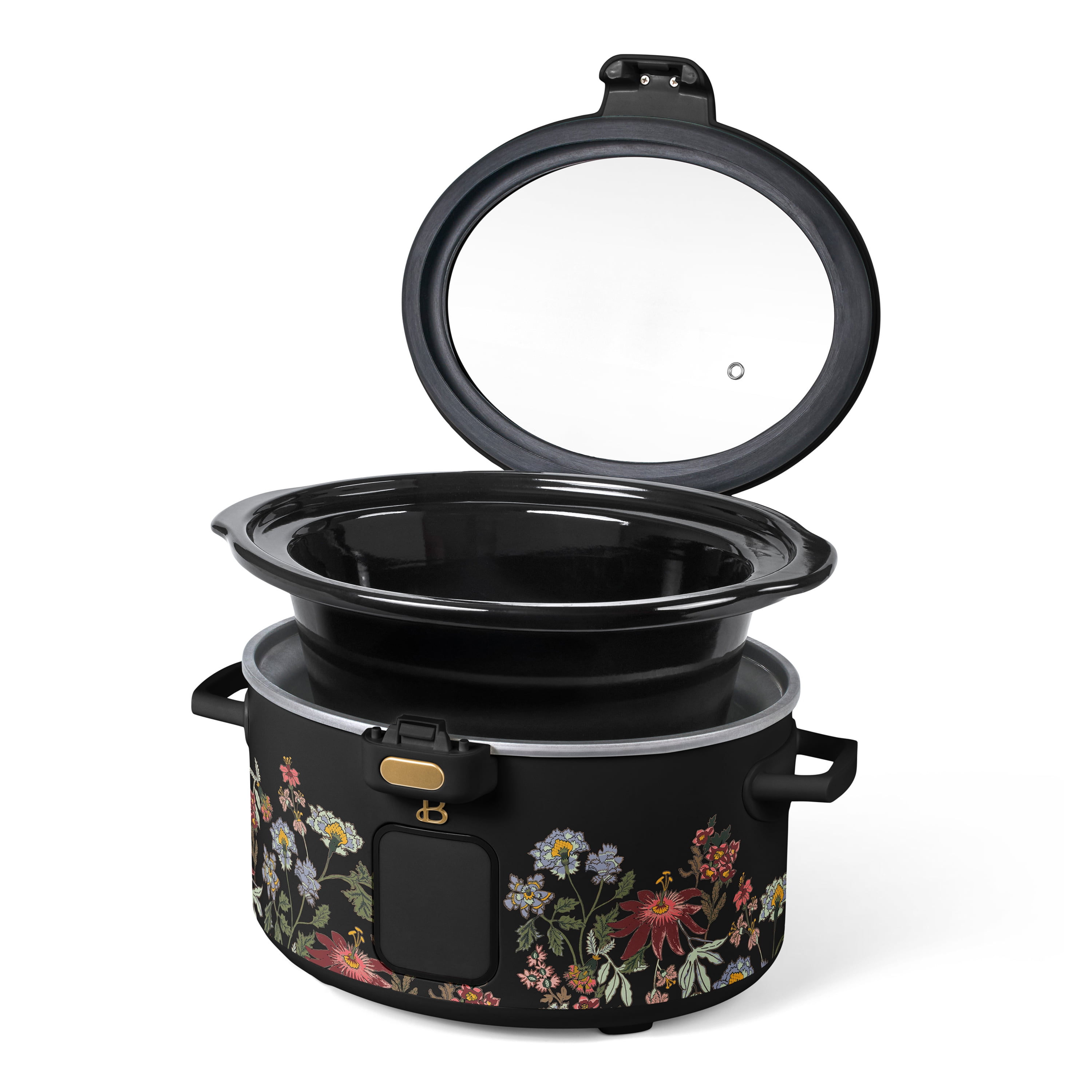 Beautiful 4 Qt Digital Slow Cooker with Hinged Locking Lid, Wildflower Black by Drew Barrymore