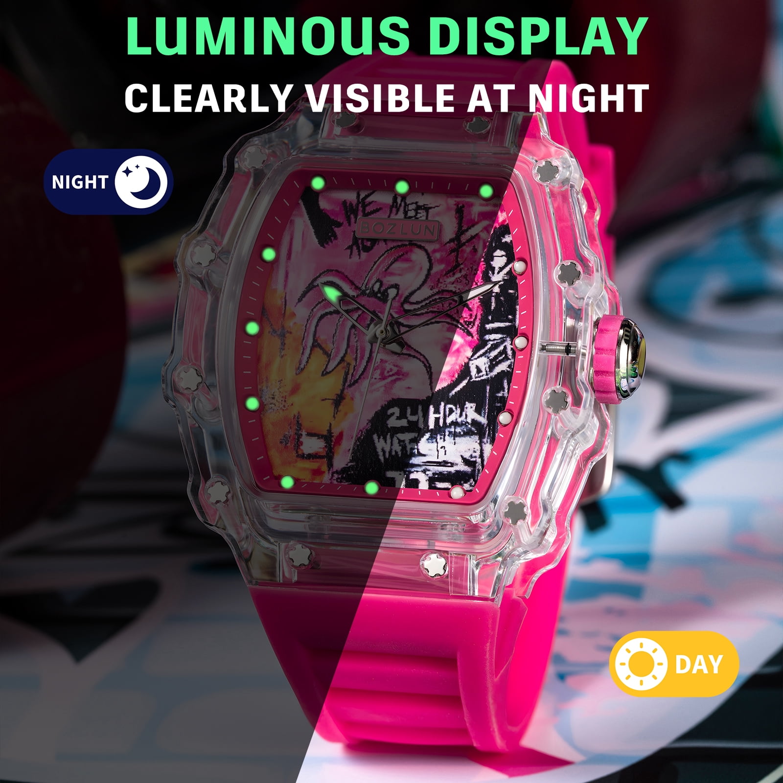 BOZLUN Men Watch Luxury Automatic Mechanical Watches Self Winding, Luminous Waterproof 3D Dial Watches for Man