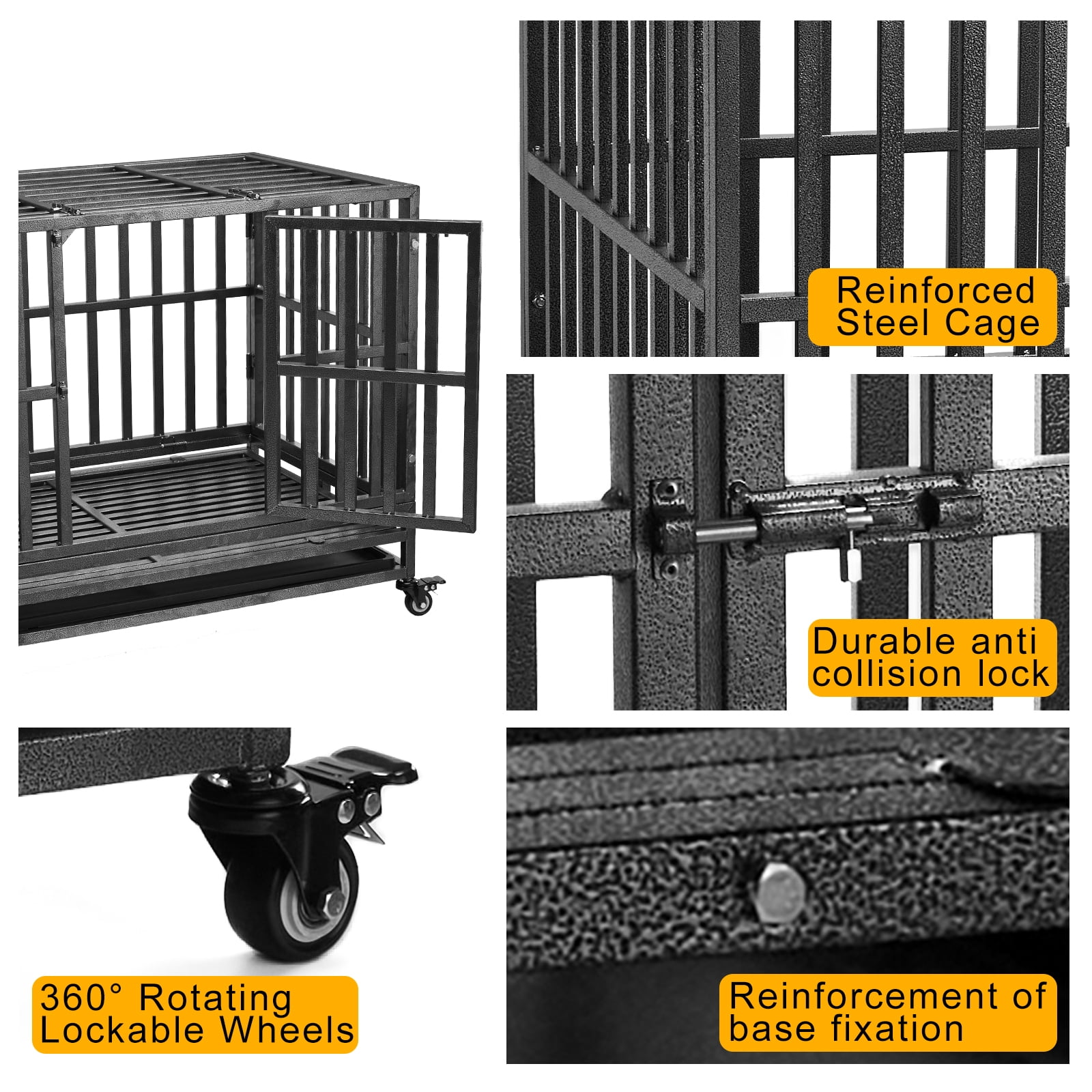 48 Heavy Duty Indestructible Dog Crate with Lockable Wheels