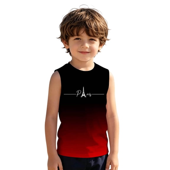 JAJAHO Boys Girls Gradient Tank Top Sleeveless Casual Letter Printed Summer Daily Wear For Kids 3-14Y Versatile Tops