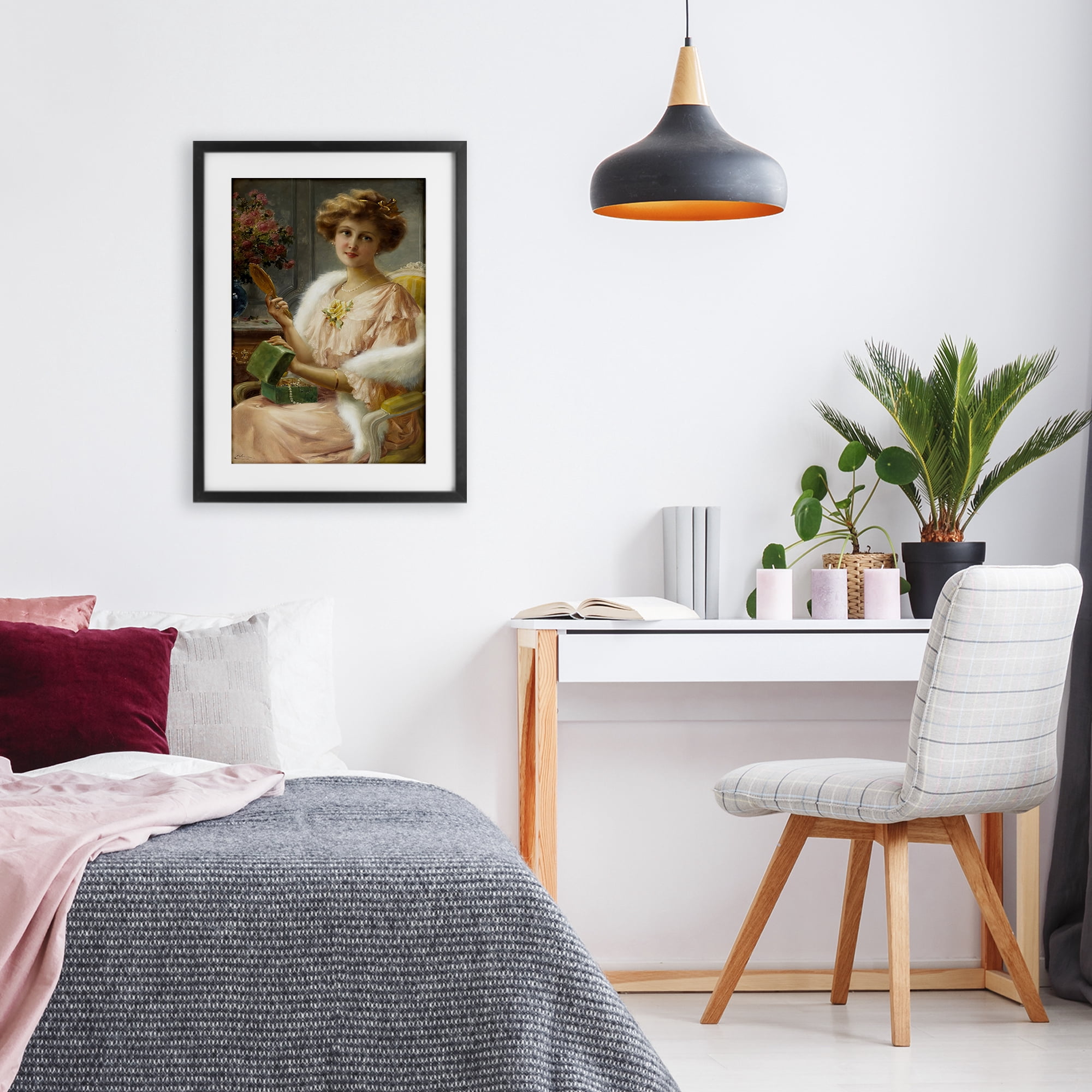 Stupell Industries Young Lady with Mirror Black Framed Print Under Glass, design by Tina LeCour