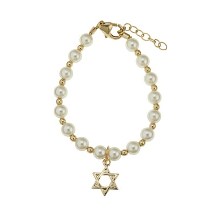 Swarovski Cream Pearls with 14kt Gold filled Beads and Star of David Charm Bracelet