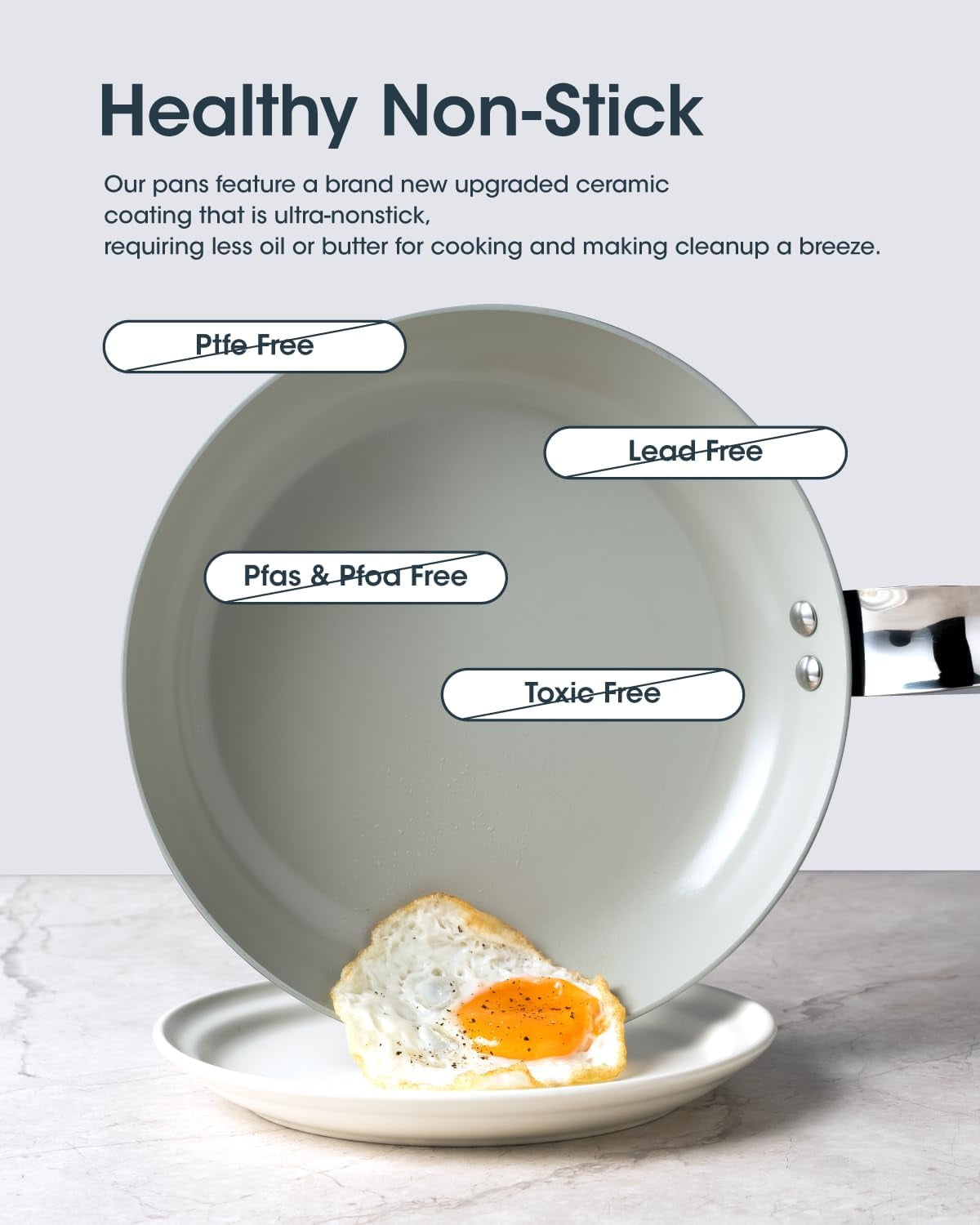 Ceramic Frying Pan Set with Floating Stackable Design - Non Stick Cookware 3pc (8/9.5/11") with Spatula, PFAS- All Cooktop Oven Safe