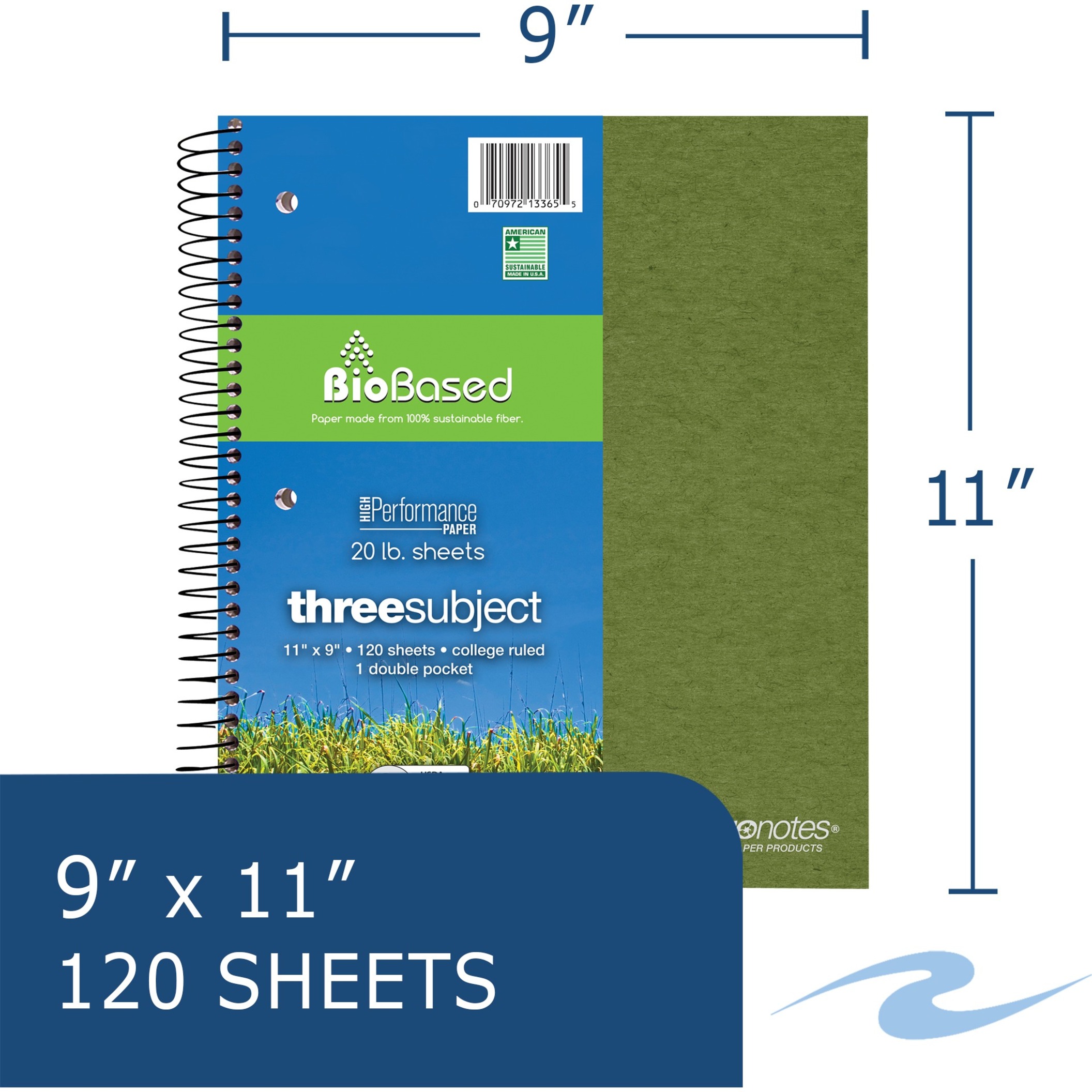 Roaring Spring Environotes College Ruled 3 Subject Recycled Spiral Notebook, 1 Case (24 Total), 11" x 9" 120 Sheets, Assorted Earthtone Covers