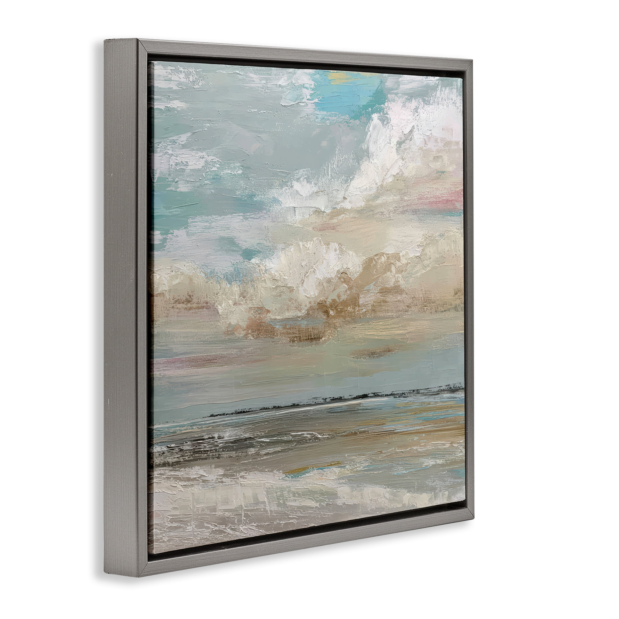Stupell Industries Cloudy Beach Brushstrokes Gray Framed Floater Canvas Wall Art, design by Kim Curinga
