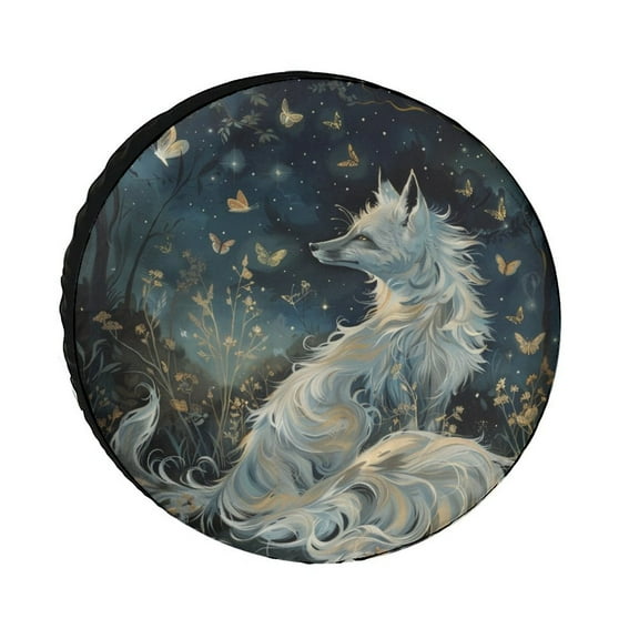Nine Tailed Fox Chasing Butterfly Tire Cover Waterproof Dust-Proof Universal Wheel Camper Spare Tire Cover Fit for RV Trailer Truck SUV Motorhome Travel Trailer