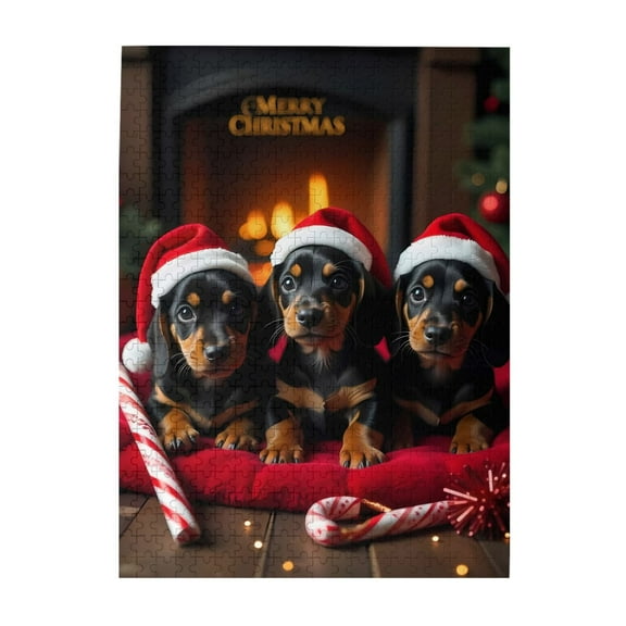 500-Piece Wooden Jigsaw Puzzle for Adults - Christmas Puppies Santa Hats , Fun & Relaxing Interlocking No-Dust Puzzle for Family, Home Decor & Holiday Gifts