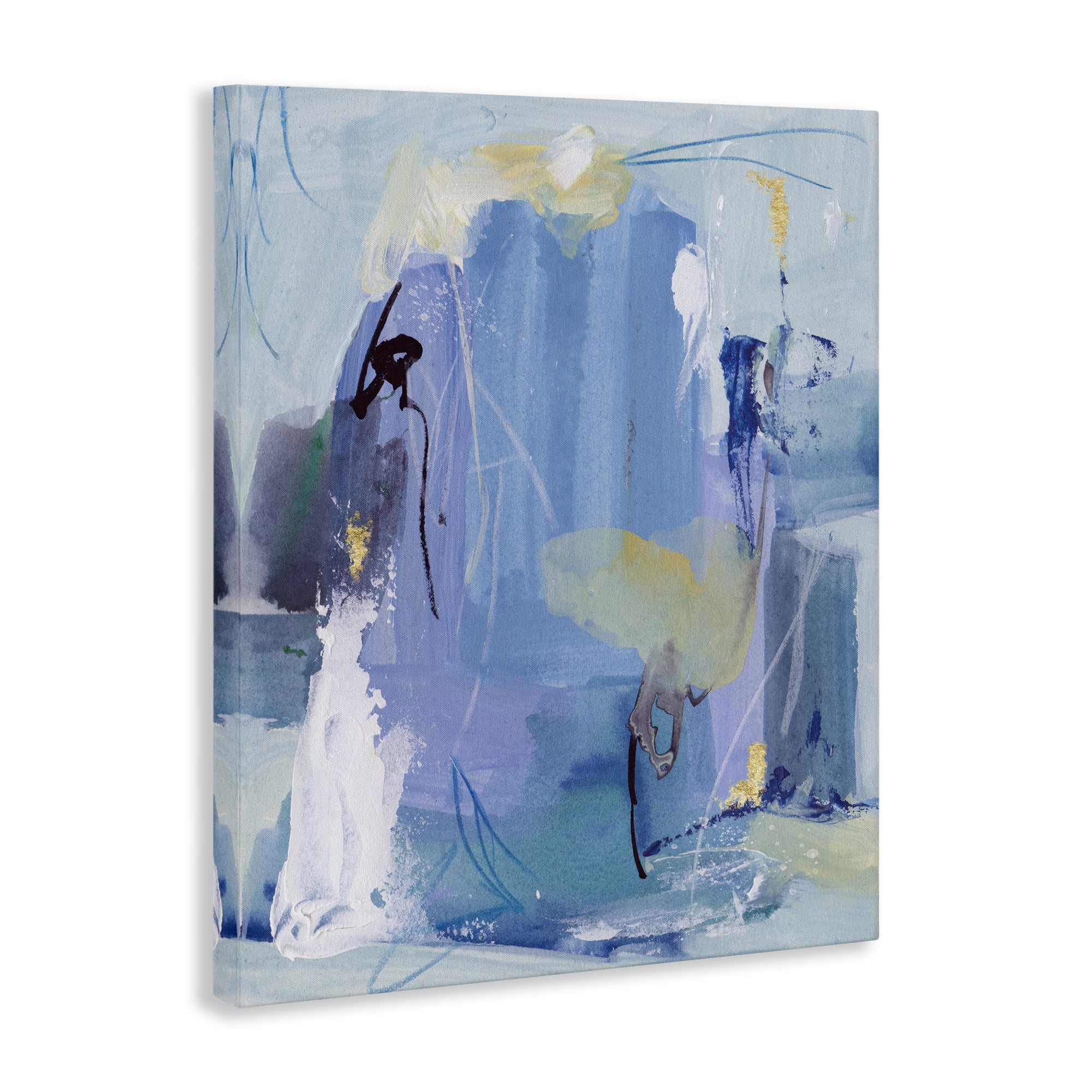 Stupell Industries Blue Abstract with Squiggles Abstract Painting Wrapped Canvas Art Print Wall Art, 36 x 48