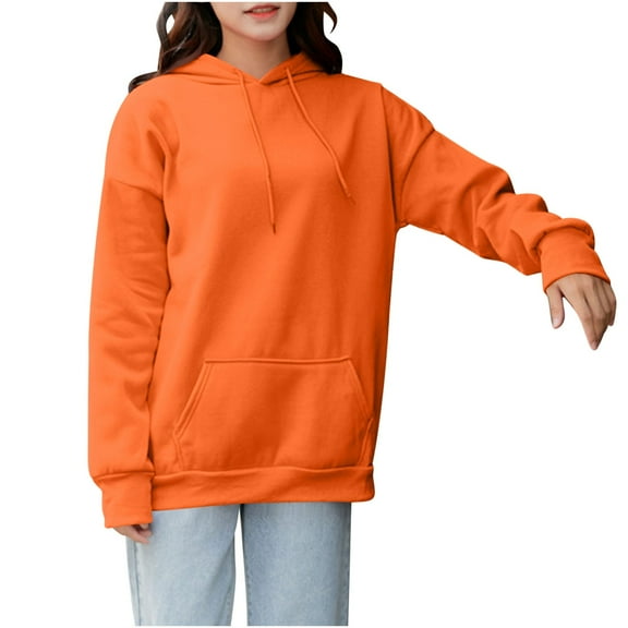 zbxnLI Women's Hoodies Solid Color Long Sleeve Pullover Sweatshirts with Hooded Drawstring Casual Tops