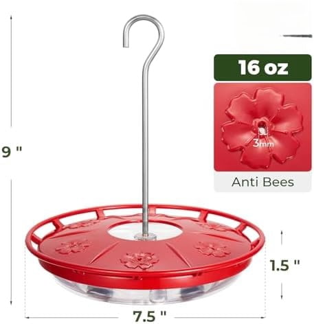 2 Pack 16 OZ Disc Hummingbird Feeders for Outdoors Hanging, 6 Bee Proof Feeding Ports Humming Nectar Bird Feeder, Ant Moat Easy to Refill & Clean Leak-Proof, Garden Décor Gifts for Women Mom