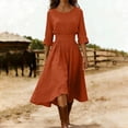 thumbnail image 2 of Summer Dresses for Women 2026 Round Neck 3/4 Rolled Cuff Elastic Waist Pleated Back Zipper Flowy A Line Casual Midi Dress for Daily Beach, 2 of 6