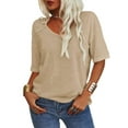 thumbnail image 2 of Langwyqu Wide V-Neck Women Stripe Print Short Sleeved Loose T-Shirt, 2 of 5