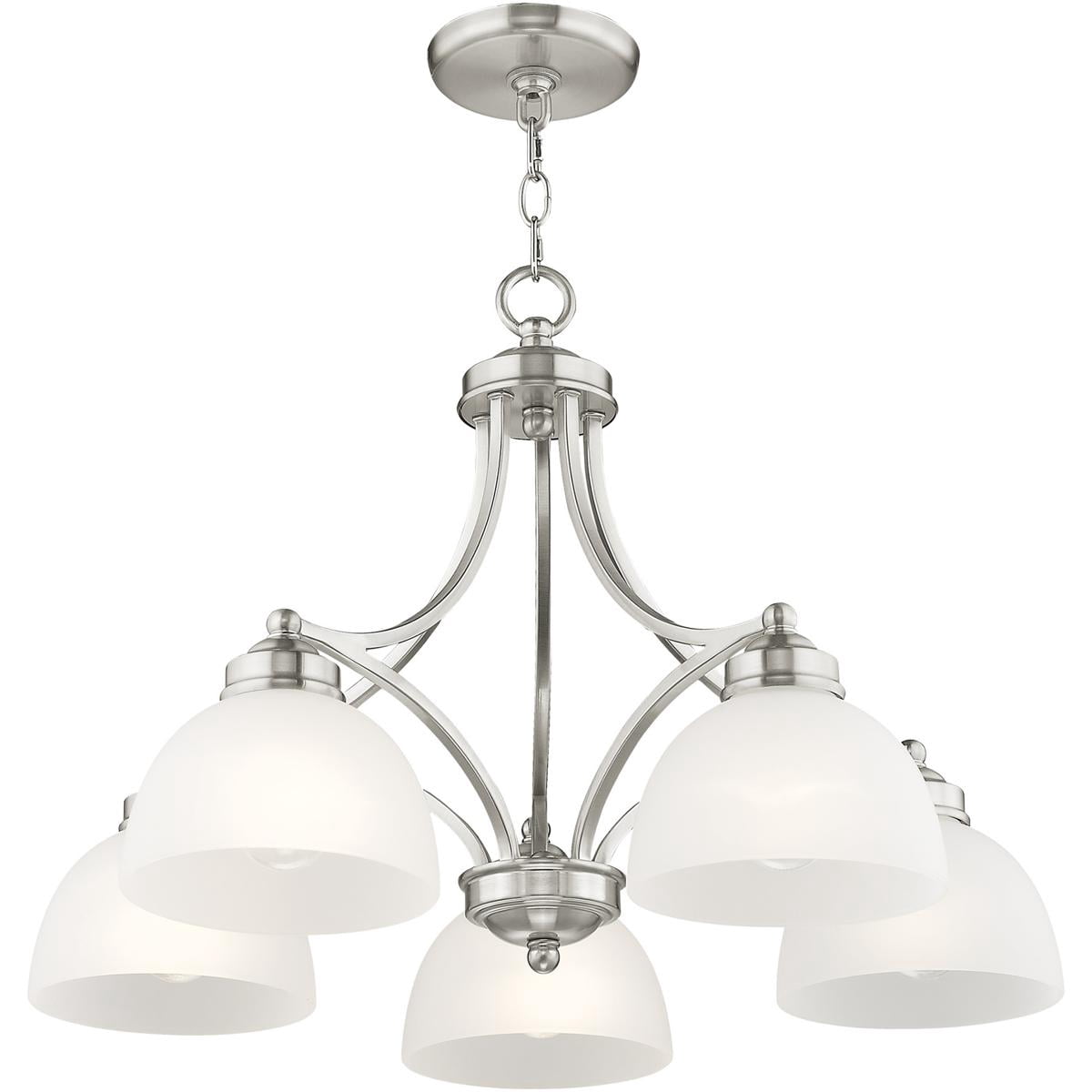 5 Light Brushed Nickel Chandelier with Satin Glass Shade