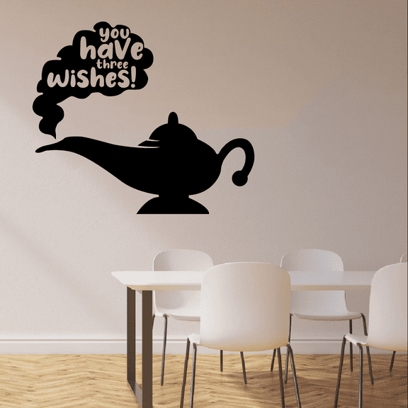 You Have Three Wishes! - Genie's Lamp Aladdin Disney Movie Character Vinyl Wall Art Wall Sticker Wall Decal Home Kids Room Aladdin Disney Movie Room Wall Décoration Design Wall Décor Size (22x30 inch)