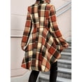 thumbnail image 4 of Women Plaid Flowy Ruffle Hem Shacket Jacket Button Lapel Long Sleeve Cardigan Coat Babydoll Shirt Top Orange XL, 4 of 7