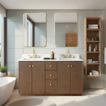 Oza 60M" Bath Vanity in Aged Dark Brown Oak with Fish Maw White Quartz & Mirror