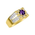 thumbnail image 3 of RYLOS Men's Rings Yellow Gold Plated Silver Designer Starburst 7MM Round Gemstone & Diamond Ring Amethyst February  Size 10, 3 of 7