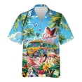 thumbnail image 2 of Camisa hawaiana con estampado 3D de pájaro y autobús para hombre, blusa gráfica hippie hawaiana, blusas de verano con botones de solapa para vacaciones, camisas de playa, 2 of 5