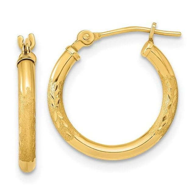 Quality Gold TF2000 14K Yellow Gold Polished & Satin Diamond-Cut Hoop Earrings