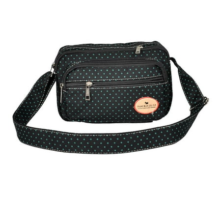 Unique Bargains - Ladies Zipper Closure Dot Print 4 Compartments Black Shoulder Bag Handbag ...