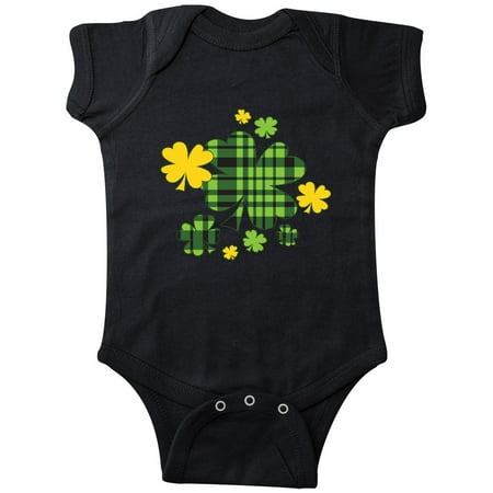 

Inktastic St. Patrick s Day Plaid Green and Yellow Shamrocks Gift Baby Boy or Baby Girl Bodysuit