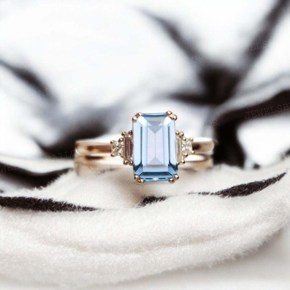 JEWELSBYASAILOR Delicate Aquamarine Wedding Ring / Moissanite Statement Ring / 925 Sterling Silver / Gift for Women