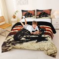 thumbnail image 3 of Castle Fairy Retro Motorcycle Full Size Comforter Sets 3 Pieces for Teens, American Flag Art Bedding Sets for Bedroom, Red Beige,Black Reversible, 3 of 6