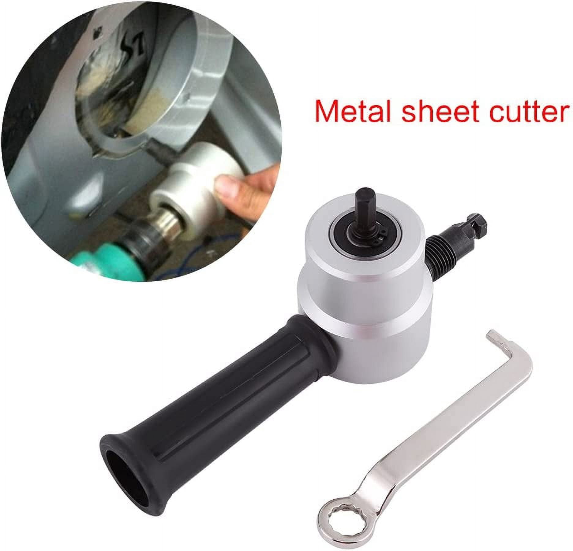 Double Head Sheet Metal Nibbler Cutter 360 Degree Adjustable Power Drill Nibbler Cutting Tools Kit Drill Attachment with Wrench for Straight Curve and Circle Cutting