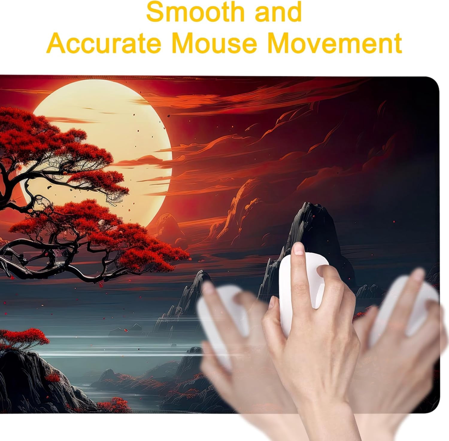 Desk Pad Darkness Red Moon Desk Mat for Keyboard and Mouse, Large XXL Gaming Mouse Pad with Stitched Edges for Work Game Office, 35.43 x 15.75 in
