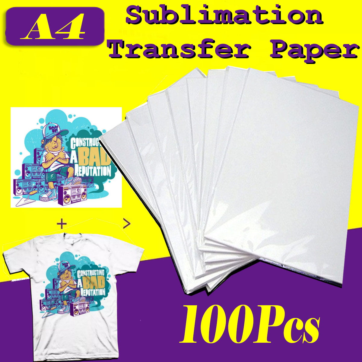 100pc A4 Sublimation Iron On Heat Transfer Paper for inkjet Printer Mug T-shirt 