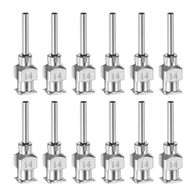 Uxcell 12pcs 14G agujas de dispensación de acero inoxidable, tubo de aguja de pegamento de 1/2" punta roma