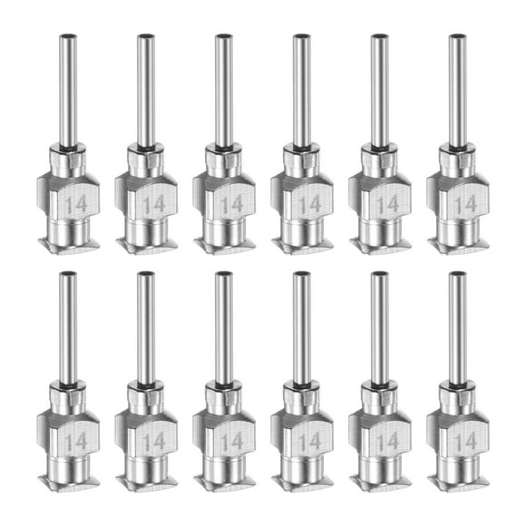 Uxcell 12pcs 14G agujas de dispensación de acero inoxidable, tubo de aguja de pegamento de 1/2" punta roma