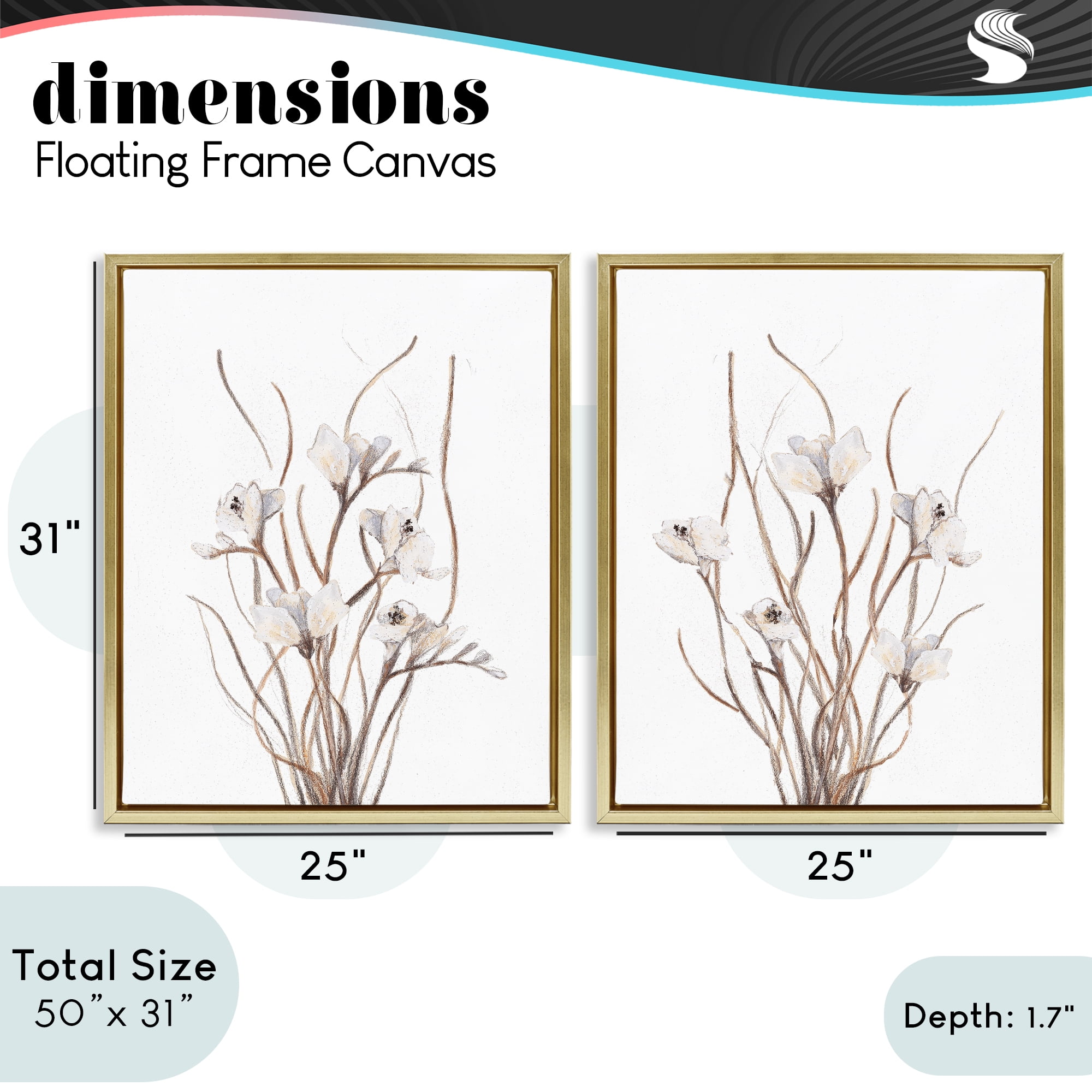 Stupell Industries Curly Branches Wildflowers 2 Piece Gold Framed Floater Canvas Set, design by Lanie Loreth